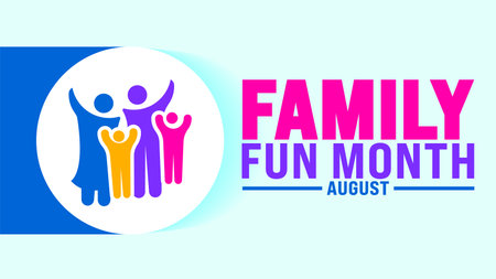 Family Fun Month is observed every year in August. Holiday concept. Template for background, banner, card, poster, placard, design template with unique shapes with standard color.のイラスト素材