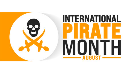 International Pirate Month is observed every year in August. Holiday concept. Template for background, banner, card, poster, placard, design template with unique shapesのイラスト素材