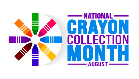 National Crayon Collection Month is observed every year in August. Holiday concept. Template for background, banner, card, poster, placard, design template with unique shapesのイラスト素材