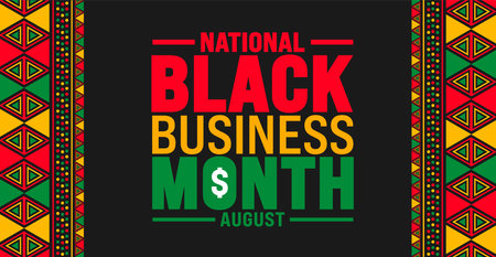 Black Business Month is observed every year in August. Holiday concept. Template for background, banner, card, poster, placard, design template with unique shapesのイラスト素材