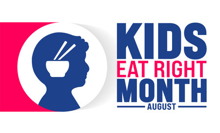 Kids Eat Right Month is observed every year in August. Holiday concept. Template for background, banner, card, poster, placard, design template with unique shapes with standardのイラスト素材
