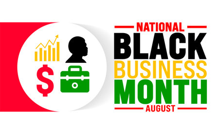 Black Business Month is observed every year in August. Holiday concept. Template for background, banner, card, poster, placard, design template with unique shapesのイラスト素材