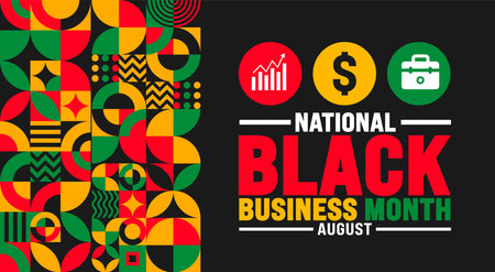 Black Business Month is observed every year in August. Holiday concept. Template for background, banner, card, poster, placard, design template with unique shapesのイラスト素材