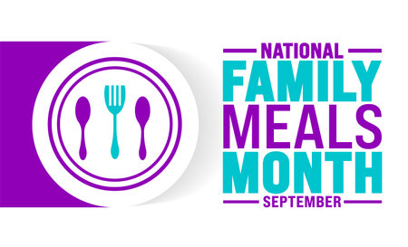 Family Meals Month is observed every year in August. Holiday concept. Template for background, banner, card, poster, placard, design template with unique shapes with standard colorのイラスト素材