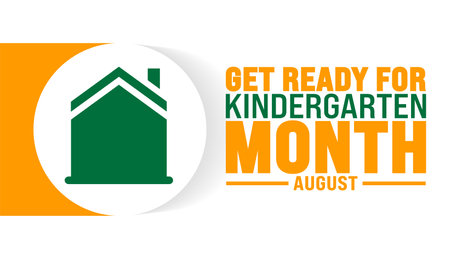 Get Ready Kindergarten Month is observed every year in August. Holiday concept. Template for background, banner, card, poster, placard, design template with unique shapesのイラスト素材