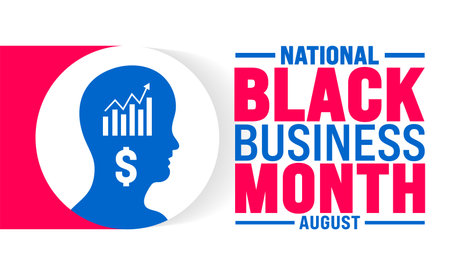 Black Business Month is observed every year in August. Holiday concept. Template for background, banner, card, poster, placard, design template with unique shapeのイラスト素材
