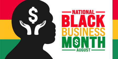 Black Business Month is observed every year in August. Holiday concept. Template for background, banner, card, poster, placard, design template with unique shapesのイラスト素材