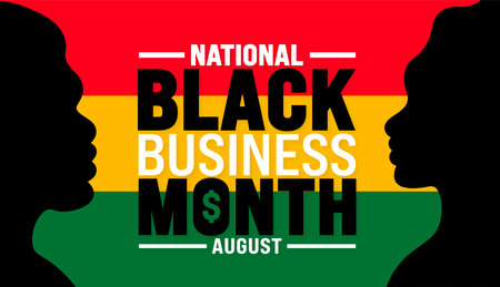 Black Business Month is observed every year in August. Holiday concept. Template for background, banner, card, poster, placard, design template with unique shapesのイラスト素材
