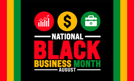 Black Business Month is observed every year in August. Holiday concept. Template for background, banner, card, poster, placard, design template with unique shapesのイラスト素材