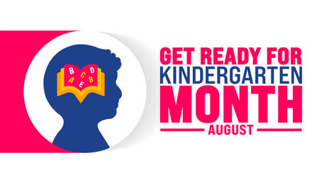 Get Ready Kindergarten Month is observed every year in August. Holiday concept. Template for background, banner, card, poster, placard, design template with unique shapesのイラスト素材