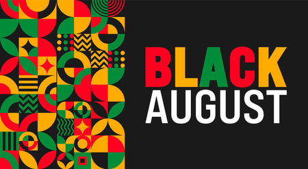 Black August is observed every year in August. Holiday concept. Template for background, banner, card, poster, placard, design template with unique shapes with standard color.のイラスト素材