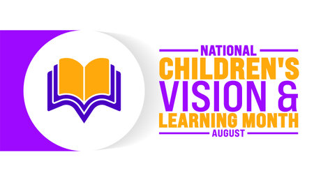 Childrens Vision and Learning Month is observed every year in August. Holiday concept. Template for background, banner, card, poster, placard, design template with unique shapesのイラスト素材