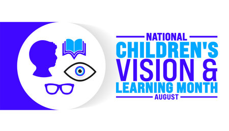 Childrens Vision and Learning Month is observed every year in August. Holiday concept. Template for background, banner, card, poster, placard, design template with unique shapesのイラスト素材