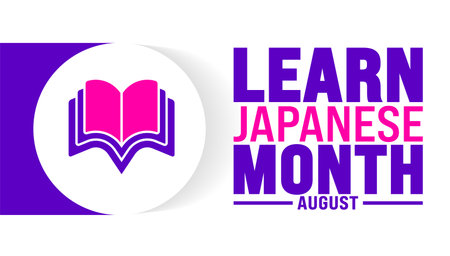 Learn Japanese Month is observed every year in August. Holiday concept. Template for background, banner, card, poster, placard, design template with unique shapesのイラスト素材