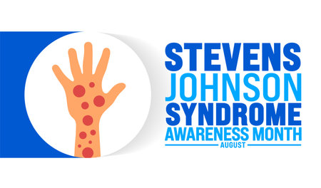 Stevens Johnson Syndrome Awareness Month is observed every year in August. Holiday concept. Template for background, banner, card, poster, placard, design template with uniqueのイラスト素材