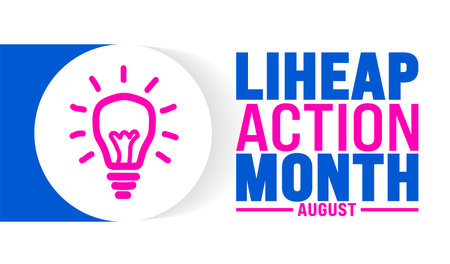 LIHEAP Action Month is observed every year in August. Holiday concept. Template for background, banner, card, poster, placard, design template with unique shapes with standardのイラスト素材
