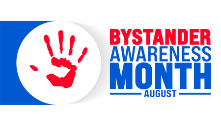 Bystander Awareness Month is observed every year in August. Holiday concept. Template for background, banner, card, poster, placard, design template with unique shapesのイラスト素材