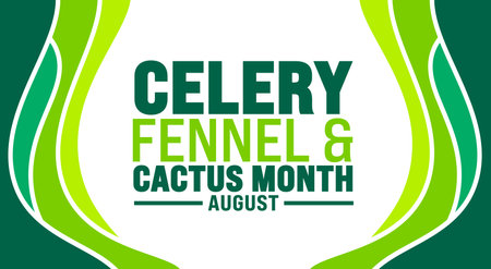 Celery Fennel and Cactus Month is observed every year in August. Holiday concept. Template for background, banner, card, poster, placard, design template with unique shapesのイラスト素材
