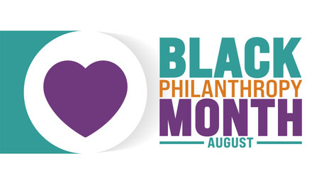 Black Philanthropy Month is observed every year in August. Holiday concept. Template for background, banner, card, poster, placard, design template with unique shapes with standardのイラスト素材
