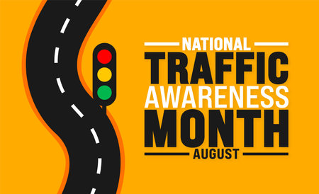 National Traffic Awareness Month is observed every year in August. Holiday concept. Template for background, banner, card, poster, placard, design template with unique shapesのイラスト素材