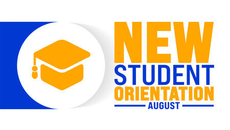 New Student Orientation is observed every year in August. Holiday concept. Template for background, banner, card, poster, placard, design template with unique shapesのイラスト素材