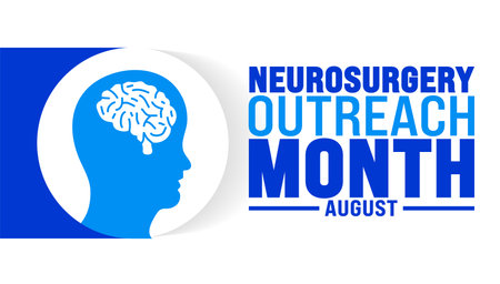 Neurosurgery Outreach Month is observed every year in August. Holiday concept. Template for background, banner, card, poster, placard, design template with unique shapesのイラスト素材
