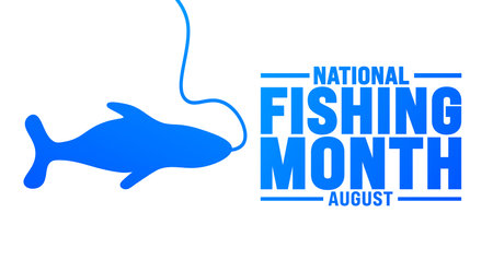 Fishing Month is observed every year in August. Holiday concept. Template for background, banner, card, poster, placard, design template with unique shapes with standard colorのイラスト素材
