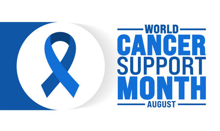 World Cancer Support Month is observed every year in August. Holiday concept. Template for background, banner, card, poster, placard, design template with unique shapesのイラスト素材