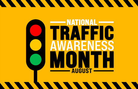 National Traffic Awareness Month is observed every year in August. Holiday concept. Template for background, banner, card, poster, placard, design template with unique shapesのイラスト素材