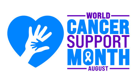 World Cancer Support Month is observed every year in August. Holiday concept. Template for background, banner, card, poster, placard, design template with unique shapesのイラスト素材