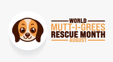 World Mutt i grees Rescue Month is observed every year in August. Holiday concept. Template for background, banner, card, poster, placard, design template with unique shapeのイラスト素材