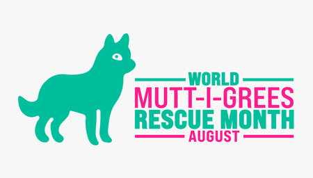 World Mutt i grees Rescue Month is observed every year in August. Holiday concept. Template for background, banner, card, poster, placard, design template with unique shapeのイラスト素材