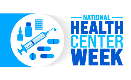 National Health Center Week is observed every year in August. Holiday concept. Template for background, banner, card, poster, placard, design template with unique shapesのイラスト素材