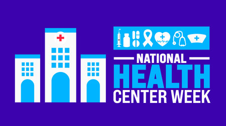 National Health Center Week is observed every year in August. Holiday concept. Template for background, banner, card, poster, placard, design template with unique shapesのイラスト素材
