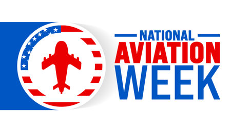 National Aviation Week is observed every year in August. Holiday concept. Template for background, banner, card, poster, placard, design template with unique shapesのイラスト素材