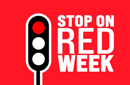 Stop On Red Week is observed every year in August. Holiday concept. Template for background, banner, card, poster, placard, design template with unique shapes with standard color.のイラスト素材