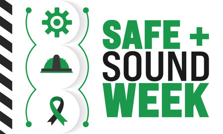 Safe plus Sound Week is observed every year in August. Holiday concept. Template for background, banner, card, poster, placard, design template with unique shapes with standardのイラスト素材