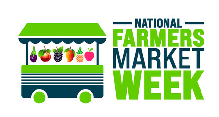 National Farmers Market Week is observed every year in August. Holiday concept. Template for background, banner, card, poster, placard, design template with unique shapesのイラスト素材
