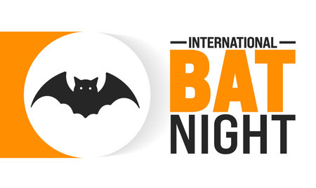 International bat night is observed every year in August. Holiday concept. Template for background, banner, card, poster, placard, design template with unique shapesのイラスト素材