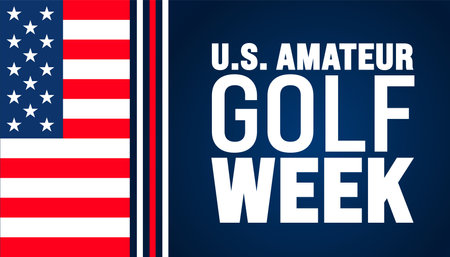 U.S. Amateur Golf Week is observed every year in August. Holiday concept. Template for background, banner, card, poster, placard, design template with unique shapesのイラスト素材