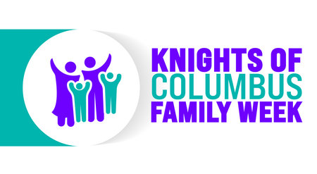 Knights of Columbus Family Week is observed every year in August. Holiday concept. Template for background, banner, card, poster, placard, design template with unique shapesのイラスト素材