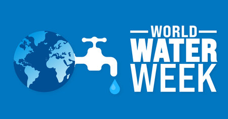 World Water Week is observed every year in August. Holiday concept. Template for background, banner, card, poster, placard, design template with unique shapes with standard color.のイラスト素材