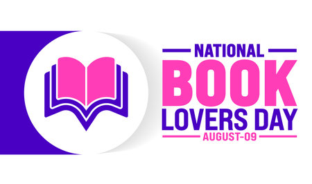 Book Lovers Day is observed every year in August. Holiday concept. Template for background, banner, card, poster, placard, design template with unique shapes with standard color.のイラスト素材