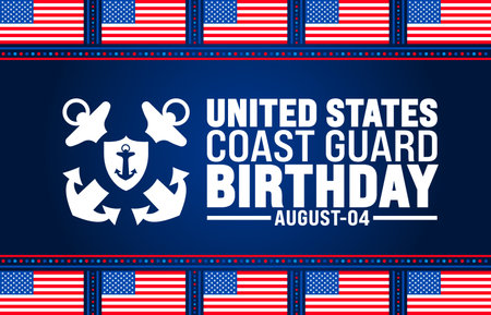 us coast guard birthday is observed every year in August. Holiday concept. Template for background, banner, card, poster, placard, design template with unique shapesのイラスト素材