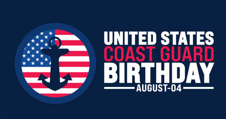 us coast guard birthday is observed every year in August. Holiday concept. Template for background, banner, card, poster, placard, design template with unique shapesのイラスト素材