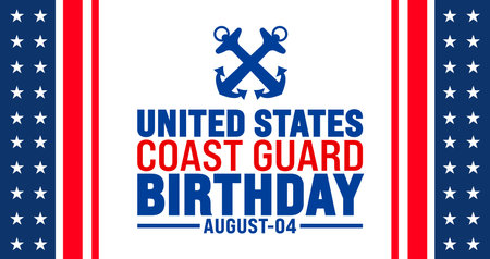 us coast guard birthday is observed every year in August. Holiday concept. Template for background, banner, card, poster, placard, design template with unique shapesのイラスト素材
