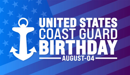 us coast guard birthday is observed every year in August. Holiday concept. Template for background, banner, card, poster, placard, design template with unique shapesのイラスト素材