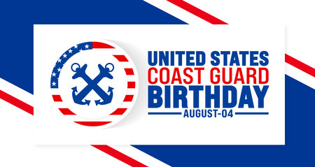 us coast guard birthday is observed every year in August. Holiday concept. Template for background, banner, card, poster, placard, design template with unique shapesのイラスト素材