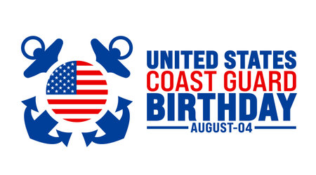 us coast guard birthday is observed every year in August. Holiday concept. Template for background, banner, card, poster, placard, design template with unique shapesのイラスト素材