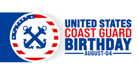 us coast guard birthday is observed every year in August. Holiday concept. Template for background, banner, card, poster, placard, design template with unique shapesのイラスト素材